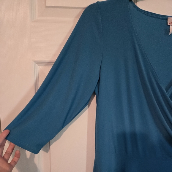 SUNNY USA BLUE WRAP STYLE A-LINE DRESS - Picture 4 of 6